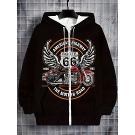 [Men's Motorcycle Hoodie] Black Men's Motorcycle Graphic Hoodie - 
