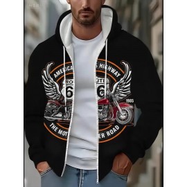 [Men's Motorcycle Hoodie] Black Men's Motorcycle Graphic Hoodie - 