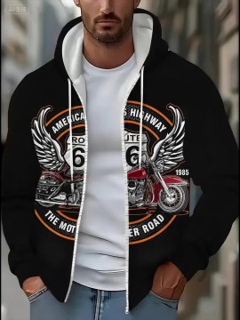 [Men's Motorcycle Hoodie] Black Men's Motorcycle Graphic Hoodie - 
