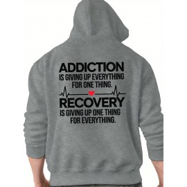 Men'S Hoodie - Back Printed Addiction Recovery Message Hooded Sweatshirt - Dark Grey/Black Graphic Pullover - Long Sleeve Winter Hoodie for Everyday & Formal Wear - Ideal Addiction Support Gift for Men, Casual Streetwear, Comfortable Fit, Durable Fabric, Streetwear Fashion, Trendy Design, Soft Material, Hooded Sweater, Men'S Fashion