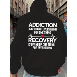 Men'S Hoodie - Back Printed Addiction Recovery Message Hooded Sweatshirt - Dark Grey/Black Graphic Pullover - Long Sleeve Winter Hoodie for Everyday & Formal Wear - Ideal Addiction Support Gift for Men, Casual Streetwear, Comfortable Fit, Durable Fabric, Streetwear Fashion, Trendy Design, Soft Material, Hooded Sweater, Men'S Fashion