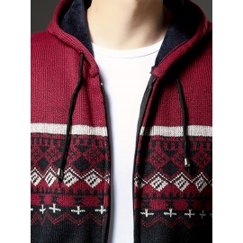 Autumn and winter new casual Men's fashion jacquard hooded knitted cardigan sweater jacket warm top, Autumn Outfit, Cozy Sweater, Knitted Design, Trendy Knitwear, Durable Stitching, Pullover Hoodie, Men’S Sweater, Streetwear Lovers, Winter Wardrobe