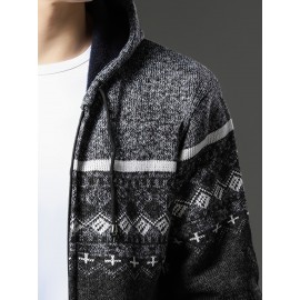Autumn and winter new casual Men's fashion jacquard hooded knitted cardigan sweater jacket warm top, Autumn Outfit, Cozy Sweater, Knitted Design, Trendy Knitwear, Durable Stitching, Pullover Hoodie, Men’S Sweater, Streetwear Lovers, Winter Wardrobe