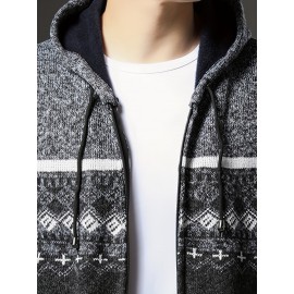 Autumn and winter new casual Men's fashion jacquard hooded knitted cardigan sweater jacket warm top, Autumn Outfit, Cozy Sweater, Knitted Design, Trendy Knitwear, Durable Stitching, Pullover Hoodie, Men’S Sweater, Streetwear Lovers, Winter Wardrobe