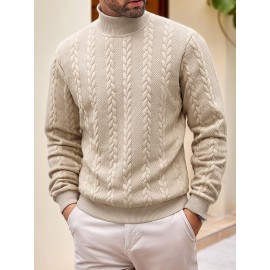 Men's Winter Warm Solid Color Turtleneck Sweater - High Neck Ribbed Pullover, Casual Winter Sweaters for Cold Weather, Versatile Layering Piece for Smart-Casual & Office Wear (Hand Washable)