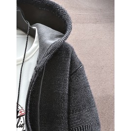 Autumn and Winter New Middle aged Men's Casual Hoodie with Thick Knitted Cardigan and Velvet for Warmth, Autumn Layering, Cold Weather Wear, Classic Hoodie, Relaxed Fit, Durable Stitching, Men’S Cardigan Sweater, Long Sleeve Top, Winter Essentials