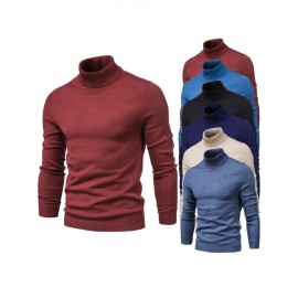 Men'S Japanese-Inspired Turtleneck Sweater - Soft Warm Loose-Fit Pullover with High Neck & Long Sleeves, Solid Color Casual Winter Sweater for Fall/Winter, Versatile Layering Essential in Grey & More Neutral Tones - Easy-Care Knit Fabric