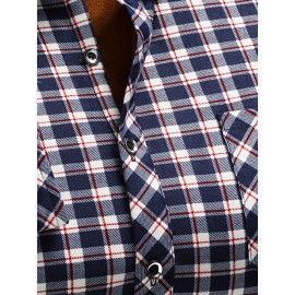 Men'S Heavyweight Plaid Long Sleeve Dress Shirt - Thick Winter Warm Button-Front Closure, Classic Pointed Collar, / Checkered Pattern, Formal & Everyday Office & Semi-Formal Wear, Durable & Comfortable for Cold Weather - Ideal for Middle-Aged & Elde
