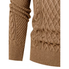 Men's Thickened Warm Slim-Fit Red Cable-Knit Sweater - Soft Light Beige-Friendly Long Sleeve Round Neck Winter Sweater for Business Casual & Casual Attire, Durable Cozy Knit Pullover with Twisted Grid Pattern, Versatile Layering Piece (Hand Washable) - Ideal for Office & Semi-Formal Events, Autumn & Winter Fashion in Vibrant Red with Ribbed Cuffs and Hem, Comfortable and Stylish for Casual Formal Outfits