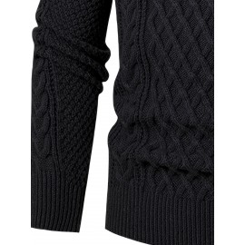 Men's Thickened Warm Slim-Fit Red Cable-Knit Sweater - Soft Light Beige-Friendly Long Sleeve Round Neck Winter Sweater for Business Casual & Casual Attire, Durable Cozy Knit Pullover with Twisted Grid Pattern, Versatile Layering Piece (Hand Washable) - Ideal for Office & Semi-Formal Events, Autumn & Winter Fashion in Vibrant Red with Ribbed Cuffs and Hem, Comfortable and Stylish for Casual Formal Outfits