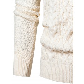 Men's Thickened Warm Slim-Fit Red Cable-Knit Sweater - Soft Light Beige-Friendly Long Sleeve Round Neck Winter Sweater for Business Casual & Casual Attire, Durable Cozy Knit Pullover with Twisted Grid Pattern, Versatile Layering Piece (Hand Washable) - Ideal for Office & Semi-Formal Events, Autumn & Winter Fashion in Vibrant Red with Ribbed Cuffs and Hem, Comfortable and Stylish for Casual Formal Outfits