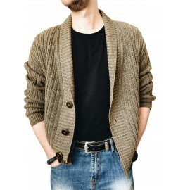 Men'S Oversized Two-Tone Knit Cardigan Sweater - V-Neck Button-Front Closure, Cozy Winter Pullover with Chest Pocket, Slim-Fit Casual Sweater for Coffee Dates & Weekend Outings, Y2K Retro Layered Outfits (Autumn/Winter) - Solid Color Block Design