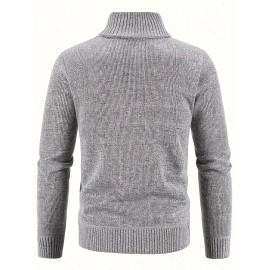 Men's Business Cable-Knit Sweater Jacket with Stand-Up Collar - Machine Washable Gray Winter Office Sweater Coat, Long Sleeve Casual to Meeting Wear, Gym Compatible for Professional & Everyday Use - Solid Color Mature Style