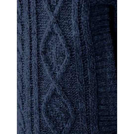 Men's Business Cable-Knit Sweater Jacket with Stand-Up Collar - Machine Washable Gray Winter Office Sweater Coat, Long Sleeve Casual to Meeting Wear, Gym Compatible for Professional & Everyday Use - Solid Color Mature Style