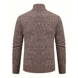 Men's Business Cable-Knit Sweater Jacket with Stand-Up Collar - Machine Washable Gray Winter Office Sweater Coat, Long Sleeve Casual to Meeting Wear, Gym Compatible for Professional & Everyday Use - Solid Color Mature Style