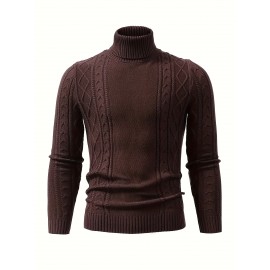 Men's Mustard Yellow High Neck Cable-Knit Sweater - Soft Stretchy Mid-Weight Pullover, Regular Fit Casual & Formal Wear, Hand Wash Only, Classic Comfort for Everyday, Pullover Style, Ribbed Cuffs