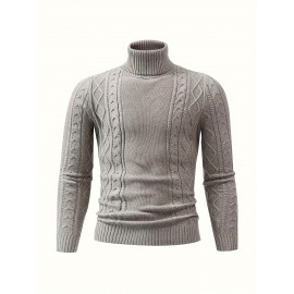 Men's Mustard Yellow High Neck Cable-Knit Sweater - Soft Stretchy Mid-Weight Pullover, Regular Fit Casual & Formal Wear, Hand Wash Only, Classic Comfort for Everyday, Pullover Style, Ribbed Cuffs