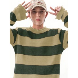 Long-Sleeved Sweatshirt for Autumn And Winter, Featuring a Stylish Checkered Perforated Design with a Unique Distressed Round Neck, Perfect for Keeping Warm for Men., Autumn Clothes Men, Jumpers For Men, Men Sweatshirt, Mens Jumpers, Mens Sweaters, Pullover Men, Sweatshirt Men, Winter Jumper Men