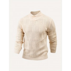 Men's Solid Color Knit Sweater - Beige//White/Gray/Navy/Brown - Long Sleeve Lapel Collar Button-Front Closure, Thick Warm Winter Sweater for Casual & Formal Wear, Versatile Layering Essential for Autumn and Winter, Easy Care (Hand Wash/Dry Clean) - Men's Fashion Sweater with Classic Turtleneck Design, Smooth Texture, and Minimalist Style for Casual Attire in Neutral Tones