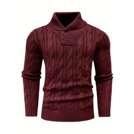 Men'S Lapel Pullover Cable Knit Long Sleeve Warm Sweater