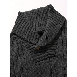 Men'S Lapel Pullover Cable Knit Long Sleeve Warm Sweater