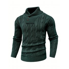 Men'S Lapel Pullover Cable Knit Long Sleeve Warm Sweater