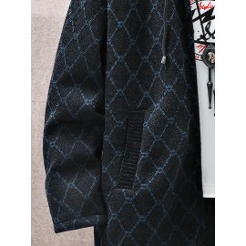 Autumn and winter Men's casual mid to long length jacket with hooded and plush thick warm jacket, fashionable and versatile top, Seasonal Fashion, Winter Outerwear, Long Coat, Stylish Outerwear, Warm Fabric, Men's Hoodie, Outerwear Essential, Men's