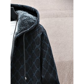 Autumn and winter Men's casual mid to long length jacket with hooded and plush thick warm jacket, fashionable and versatile top, Seasonal Fashion, Winter Outerwear, Long Coat, Stylish Outerwear, Warm Fabric, Men's Hoodie, Outerwear Essential, Men's