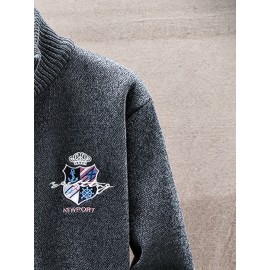 Men'S Thick Warm Winter Jacket with Plush - Geometric Pattern Full-Zip Casual Coat, Stand Collar & Long Sleeve, Grey/Navy, Versatile Outerwear for Everyday & Semi-Formal Occasions, Durable & Comfortable Cold-Weather Coat