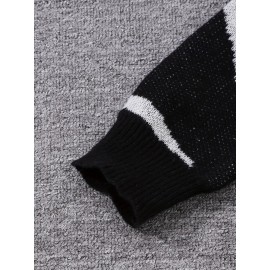 Men's Soft Beige & Brown Geometric Pattern Sweater - Casual Round Neck Long Sleeve Knit Pullover, Warm Winter & Spring/Fall Layering, Comfortable Beige & Brown Color Block Sweater for Men, Versatile Everyday & Formal Outfits, Hand Washable Knit Sweater with Modern Geometric Design, Relaxed Fit for Autumn and Spring Wear, Stylish and Cozy Knitted Top, Knit Sweater Men, Knitted Sweater Men