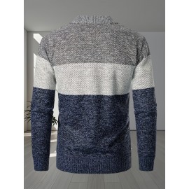 Men's Heavyweight Winter Jacket, Thick Plush Coat with Full-Zip Closure, High Neck, Durable Construction, Cozy Fabric, Streetwear Outerwear for Cold Weather, Winter Coats for Everyday & Formal Events, Navy/Gray/White Color Block, Urban Style, Zipup Hoodie, Fashionforward Men, Seasonal Fashion, Fashion Enthusiasts, Casual Wear