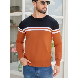 Men'S Thermal Long Sleeve Sweater - Winter Warmth Pullover with Striped Collar, H-Line Silhouette, Soft Stretchy Fabric for Office, Formal, Knit, Winter Sweater For Men, Winter Clothes For Men, Winter Clothes For Women, Winter Clothes For Women Plus
