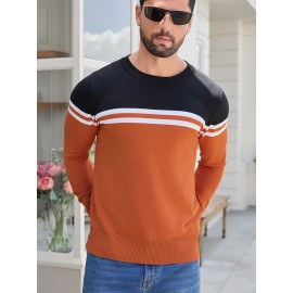 Men'S Thermal Long Sleeve Sweater - Winter Warmth Pullover with Striped Collar, H-Line Silhouette, Soft Stretchy Fabric for Office, Formal, Knit, Winter Sweater For Men, Winter Clothes For Men, Winter Clothes For Women, Winter Clothes For Women Plus