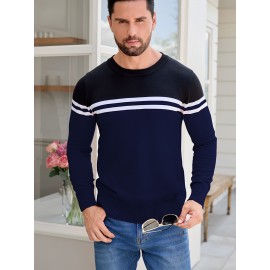 Men'S Thermal Long Sleeve Sweater - Winter Warmth Pullover with Striped Collar, H-Line Silhouette, Soft Stretchy Fabric for Office, Formal, Knit, Winter Sweater For Men, Winter Clothes For Men, Winter Clothes For Women, Winter Clothes For Women Plus