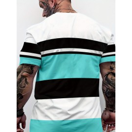 Men'S Modern T-Shirt - Lightweight Breathable Crew Neck Tee with Non-See-Through Fabric - All-Season Casual Everyday Shirt - White/Black/Teal Color Block Design - Regular Fit for Office, Parties, Outings - Easy-Care Everyday Essential, Party Outfit, Stylish Print, Durable Construction, Short Sleeve Top, Young Adults