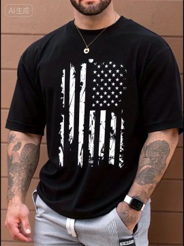 Men's American Flag T-Shirt 100% Cotton Regular Fit Casual Short Sleeve Patriotic Stars & Stripes Design for Summer Daily & Outdoor Wear, American Flag Shirt, Soft Fabric Tee, Outdoor Apparel, Classic Style, Durable Construction, Mens Tshirt, Summer Wardrobe