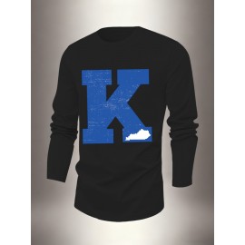 Men's longsleeved Tshirt with 2D printed designs, featuring letter slogans and geometric patterns. Available in 4 colors. Ideal for Men's holiday occasions and Christmas., Christmas Attire, Casual Wear, Letter Print, Graphic Tee, Quality Stitching