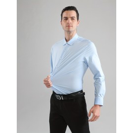 [Stretch Formal Shirt] Stretch Formal Shirt for Men | Long Sleeve, Solid Color, No Pockets, Business Casual Office Workwear for Professionals