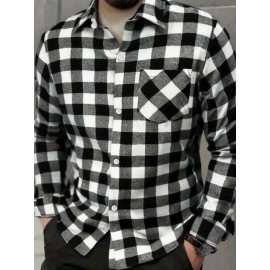 Trendy Checkered Vintage Plaid Colorblocking Men'S Casual Shirt with Chest Pocket, Grid Pattern Top for Spring and Autumn Wear, Comfortable Stylish Design