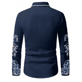 Men'S Western Cowboy Shirt - Non-Stretch Polyester Formality - Button-Up Long Sleeve with Classic collar - Rustic Western Style Blouse for Ranch, Themed Events, Casual Attire - Durable Cowboy Attire, Country Boy Outfit, Ranch Clothing, Floral Print Design, Sturdy Construction, Casual Wearers