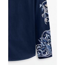 Men'S Western Cowboy Shirt - Non-Stretch Polyester Formality - Button-Up Long Sleeve with Classic collar - Rustic Western Style Blouse for Ranch, Themed Events, Casual Attire - Durable Cowboy Attire, Country Boy Outfit, Ranch Clothing, Floral Print Design, Sturdy Construction, Casual Wearers