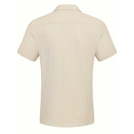 [Casual Shirt] Classic Men's Short Sleeve Shirt | Casual Button-Up, Solid Color Non-Stretch Fabric, Machine Washable, All-Season Versatile Wear for Office & Social Events