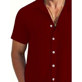 [Casual Shirt] Classic Men's Short Sleeve Shirt | Casual Button-Up, Solid Color Non-Stretch Fabric, Machine Washable, All-Season Versatile Wear for Office & Social Events