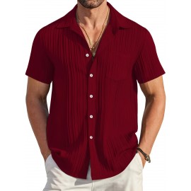 [Casual Shirt] Classic Men's Short Sleeve Shirt | Casual Button-Up, Solid Color Non-Stretch Fabric, Machine Washable, All-Season Versatile Wear for Office & Social Events
