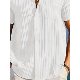 [Casual Shirt] Classic Men's Short Sleeve Shirt | Casual Button-Up, Solid Color Non-Stretch Fabric, Machine Washable, All-Season Versatile Wear for Office & Social Events