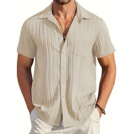 [Casual Shirt] Classic Men's Short Sleeve Shirt | Casual Button-Up, Solid Color Non-Stretch Fabric, Machine Washable, All-Season Versatile Wear for Office & Social Events