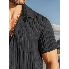[Casual Shirt] Classic Men's Short Sleeve Shirt | Casual Button-Up, Solid Color Non-Stretch Fabric, Machine Washable, All-Season Versatile Wear for Office & Social Events