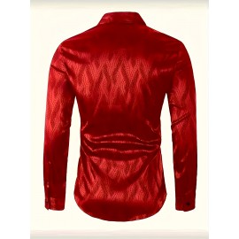 Men'S Red Brocade Shirt - Long Sleeve Slim Fit Business Wedding Party Formal & Casual Shirt with Classic Collar, Non-Stretch Fabric for Office, Events