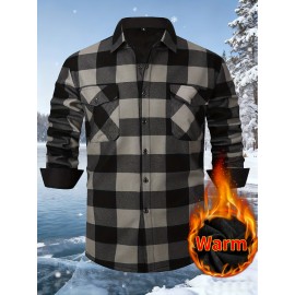 Men's Winter Warm Fleece-Lined Flannel Shirt - Thick Multi-Pocket Plaid Button- Collar Shirt, Wrinkle-Resistant Casual Office & Outdoor Wear, Cozy Long Sleeve for home (Hand Washable) - Regular Fit Fall/ Winter Clothing