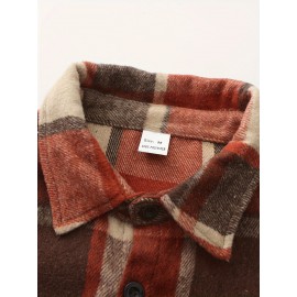 [Vintage Plaid Shirt] Vintage Plaid Shirt for Men | Single-Breasted, Loose Fit, Long Sleeve Casual Top | Black & White Checkered Pattern, Button-Up Front, Nonelastic Fabric | Perfect for Fall/Winter Outings & Casual Wear